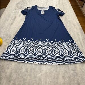 Navy Blue Dress with White Pattern